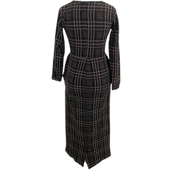 Mine A Black Brown Long-sleeved Tweed Plaid Cotton Blend Maxi Dress US 4 - Picture 9 of 9